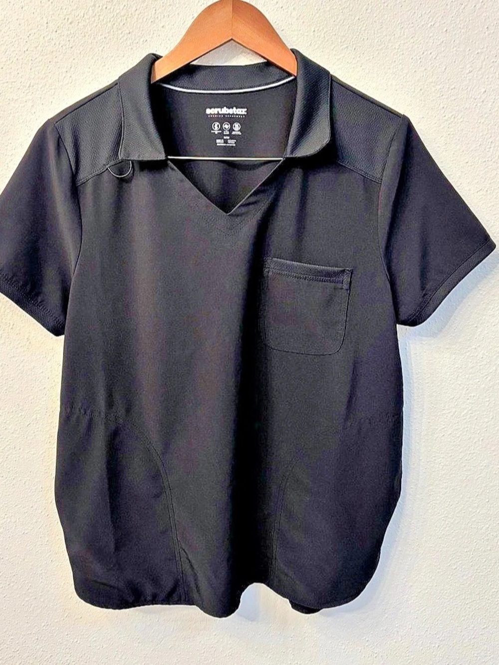 Scrubstar Premium Scrubwear Performance Polo Scrub Top Black Medium